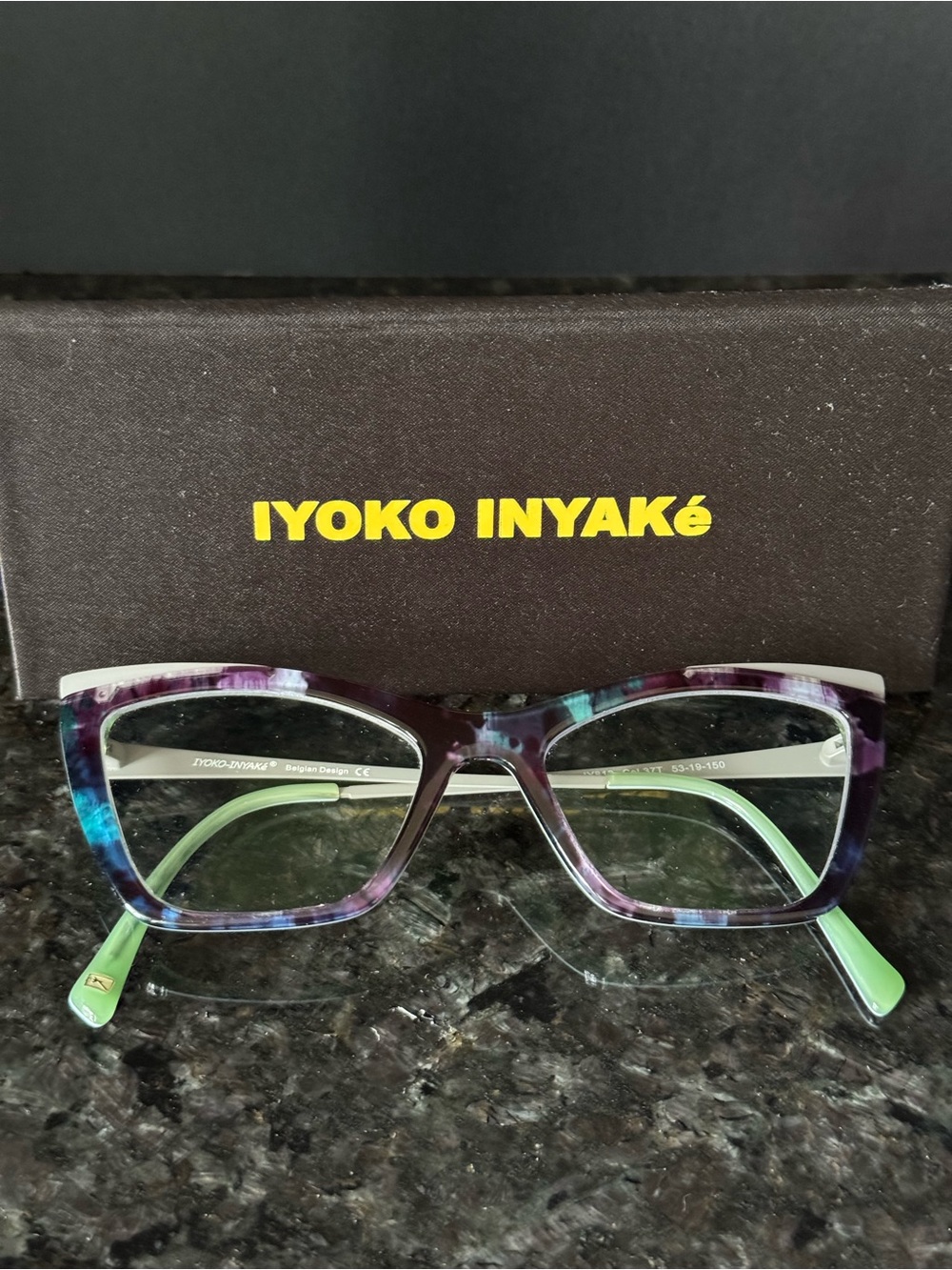 Iyoko Inyake Cat-Eye Women's Glasses in Black with Gray & Green Temples